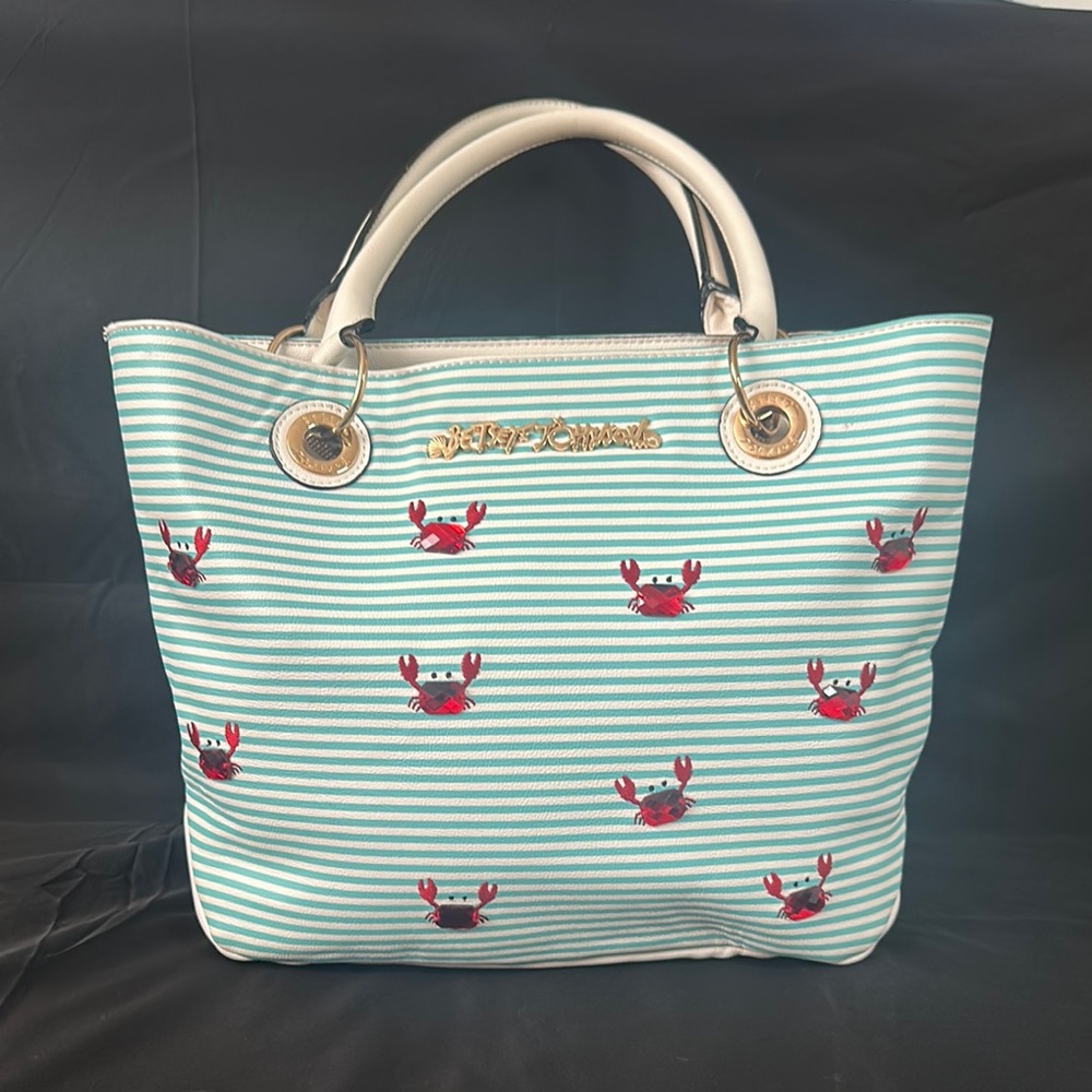 Betsey Johnson Aqua and Red Crab Tote